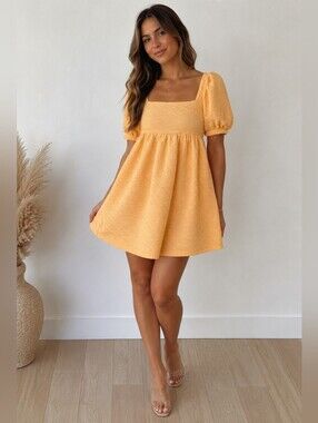 Free People Textured Puff Sleeve Babydoll Mini Dress